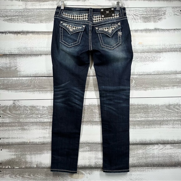 Miss Me Houndstooth Sparkle Flap Pocket Mid Rise Skinny Stonewashed Jeans - Picture 4 of 10